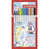 Feutre pinceau - STABILO Pen 68 brush- Pochette x 12 feutres- coloris assortis