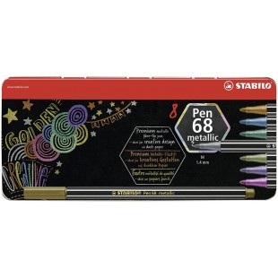 Feutre metallise- STABILO Pen 68 metallic- Boite metal 8 Feutres Pointe Moyenne- Coloris Assortis (sans attache)