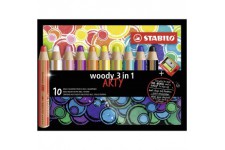 Etui carton x 10 crayons multi-talents STABILO woody 3 in 1 ARTY + 1 taille-crayon