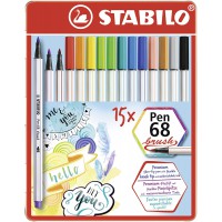 STABILO Pen 68 Brush Lot de 15 crayons de feutre de qualite superieure avec pointe pinceau pour des epaisseurs de trait variable