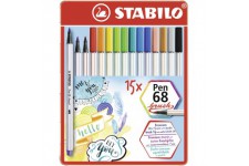 STABILO Pen 68 Brush Lot de 15 crayons de feutre de qualite superieure avec pointe pinceau pour des epaisseurs de trait variable