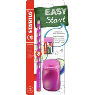 STABILO EASYGRAPHH Kit scolaire pour droitier avec taille-crayon et gomme Rose