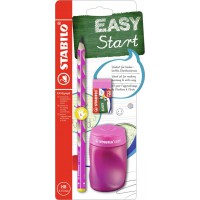 Stabilo EASYgraph Kit scolaire pour gaucher avec taille-crayon et gomme Rose