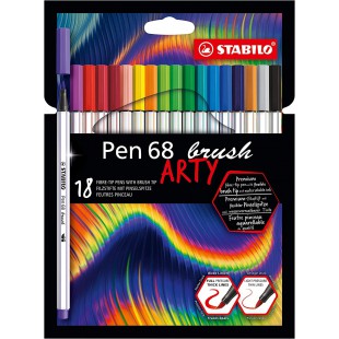 Feutre pinceau - STABILO Pen 68 brush -Etui carton x 18 feutres -gamme ARTY