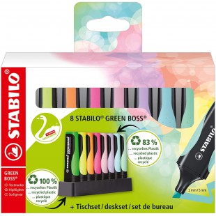 Set de bureau x 8 surligneurs STABILO GREEN BOSS