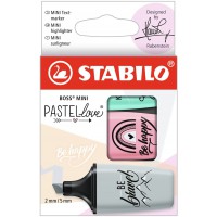 Etui carton x 3 surligneurs STABILO BOSS MINI Pastellove 2.0 - rose + turquoise + menthe