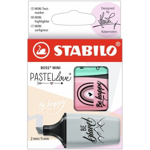 Etui carton x 3 surligneurs STABILO BOSS MINI Pastellove 2.0 - rose + turquoise + menthe
