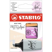 Surligneur STABILO BOSS MINI Pastellove 2.0 - Etui carton x 3 surligneurs pastel - gris + mauve + abricot