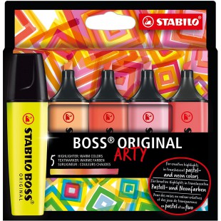 Etui carton x 5 surligneurs STABILO BOSS ORIGINAL ARTY - couleurs chaudes