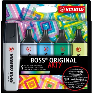 Etui carton x 5 surligneurs STABILO BOSS ORIGINAL ARTY - couleurs froides