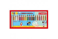 Etui carton x 18 crayons multi-talents STABILO woody 3 in 1 + 1 pinceau rond taille 8 + 1 taille-crayon - coloris assortis dont 