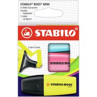 Etui carton x 3 surligneurs STABILO BOSS MINI - jaune + rose + bleu