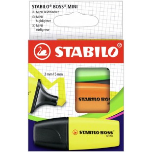 Etui carton x 3 surligneurs STABILO BOSS MINI - jaune + orange + vert