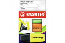 Etui carton x 3 surligneurs STABILO BOSS MINI - jaune + orange + vert