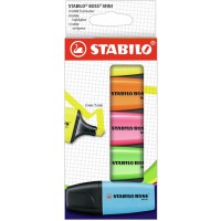 Etui carton x 5 surligneurs STABILO BOSS MINI - bleu + vert + rose + orange + jaune