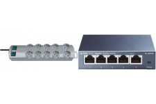 1153390120 Prolongateur Multiprise Primera-Line 10 Prises, Argent, 2 m & TP-Link SG105 Switch Ethernet Gigabit 5 Ports RJ45 Meta