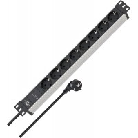  Alu-Line Bloc multiprise 8 Prises avec parasurtenseur (multiprise 19" et cable de 2 m) Argente/Noir