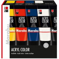  Acryl Color, assortiment "Basic", 5 x 100 ml - Peintures acryliques (assortiment "Basic", 5 x 100 ml, Noir, Bleu, Rouge, Blanc,