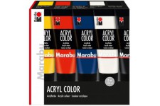  Acryl Color, assortiment "Basic", 5 x 100 ml - Peintures acryliques (assortiment "Basic", 5 x 100 ml, Noir, Bleu, Rouge, Blanc,