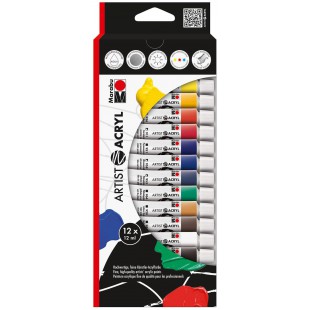 Marabu 122000090 - Artist Acrylique Tri Multicolore 12 x 12 ML