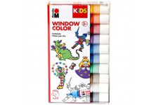 030600000100 Kids Window Color Set de 10 x 25 ml de peinture et modele de coloriage A4 avec 18 motifs, peinture pour 