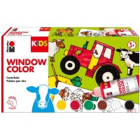 030600000010 Kids Window Color Farmer Lot de 6 flacons de peinture de 80 ml A3 avec 25 motifs et film A4 Peinture pour fenetre a