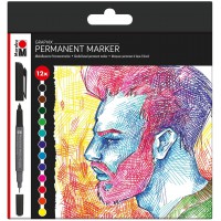 Graphix Lot de 12 marqueurs permanents Significant avec pointe double de 1 a  2 mm et 0,5 mm Couleurs brillantes, encre a  secha