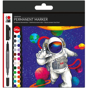 marqueurs permanents Graphix Hero of Galaxy, avec double pointe de 1 a 2 mm et 0,5 mm, couleurs brillantes, encre a