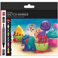 Sketch Graphix Lot de 12 marqueurs a  pointe double japonaise 1 mm Pointe biseautee fine 1 mm Couleurs brillantes, encre a  sech