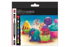 Sketch Graphix Lot de 12 marqueurs a  pointe double japonaise 1 mm Pointe biseautee fine 1 mm Couleurs brillantes, encre a  sech