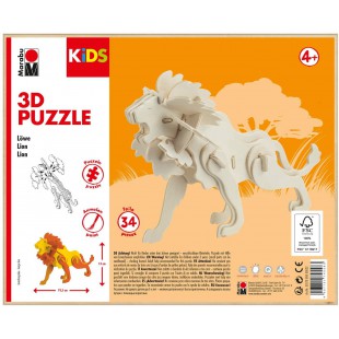 0317000000022 Kids 3D Puzzle en Bois Lion 34 pieces env. 19,5 x 13 cm, Marron