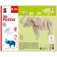 0317000000024 Kids 3D Puzzle en Bois elephant 27 pieces, env. 16 x 13 cm, Marron