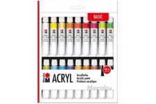 121000000202 - Kit de peinture acrylique avec 18 couleurs de 12 ml de peinture acrylique opaque, mate, brillante a  base d'eau, 