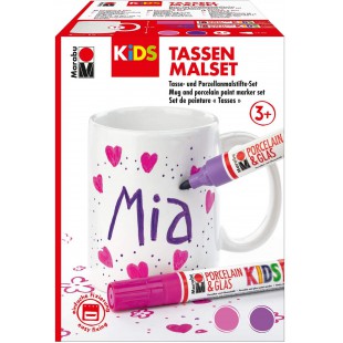 - Kids Ensemble de Peinture Verre avec Tasse Blanche et 2 Crayons en Porcelaine Rose et Violet, 10128929