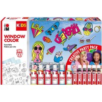 KiDS Window Color Party Set - Peinture de fenetre amovible a  base d'eau pour surfaces lisses, pour enfants, 6 x 80 ml et 6 x 25