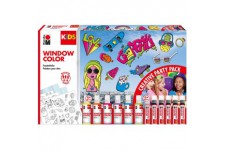 KiDS Window Color Party Set - Peinture de fenetre amovible a  base d'eau pour surfaces lisses, pour enfants, 6 x 80 ml et 6 x 25