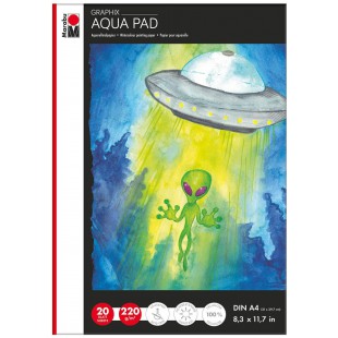 1612000000400 Aqua Pad Graphix Bloc aquarelle pour aquarelle Format A4 20 feuilles 220 g/m² Blanc naturel graine mat sans acide 