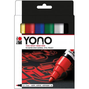 YONO 124000004002 Lot de 6 marqueurs acryliques polyvalents avec pointe ogive japonaise 1,5-3 mm, a base d'eau, resi