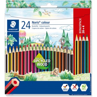 STAEDTLER - Noris colour 185 - Etui carton 24 crayons de couleur assortis en bois upcycle - 20 + 4 offerts - 185 C24P