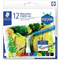 Staedtler Craies aquarellables de qualite professionnelles, Couleurs opaques et faciles a  melanger, etui carton avec 12 craies 