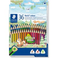 STAEDTLER - Noris colour 187 - Etui carton double couche 36 crayons de couleur triangulaires assortis en bois upcycle - 187 CD36