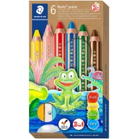 Staedtler Noris Junior, Crayons de couleur a  la cire et aquarellables gros module, Specialement concus pour les enfants, etui c