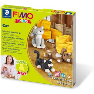 STAEDTLER 8043 LYST Form&Play Fimo Kids, Pate a€ Modeler Ultra-Douce, Set Cat, Durcissant Au Four, Instructions Faciles a€ Suivr