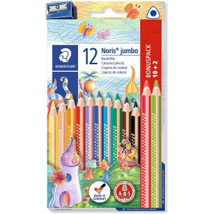 Staedtler Noris Jumbo, Crayons De Couleur epais, Concus Pour Les Enfants, Systeme Anti-Casse, Pack Bonus Avec 12 Crayons Aux Cou