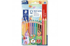 Staedtler Noris Jumbo, Crayons De Couleur epais, Concus Pour Les Enfants, Systeme Anti-Casse, Pack Bonus Avec 12 Crayons Aux Cou