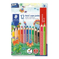 Staedtler Noris Super Jumbo 1287 - Etui Carton 10 Crayons De Couleur Gros Module Assortis + 2 Crayons De Couleur 1287-23 Et 1287