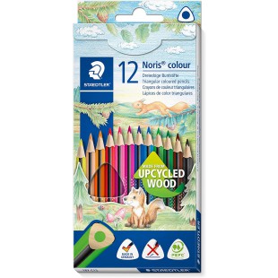 STAEDTLER - Noris Colour - Crayons de Couleur Triangulaires de tres Haute Qualite - Bois upcycle - Assortiment 12 couleurs - 187