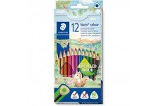 STAEDTLER - Noris Colour - Crayons de Couleur Triangulaires de tres Haute Qualite - Bois upcycle - Assortiment 12 couleurs - 187