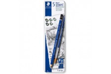 Staedtler Mars Lumograph Aquarell, Crayons graphites aquarellables, Utilisables a  sec ou a  l'eau, Boite en metal avec 5 crayon