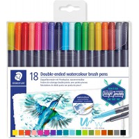 Staedtler Feutres de coloriage aquarellables a  double pointe, Pointe pinceau 1-6 mm et pointe fine 0.5-0.8 mm, etui plastique a
